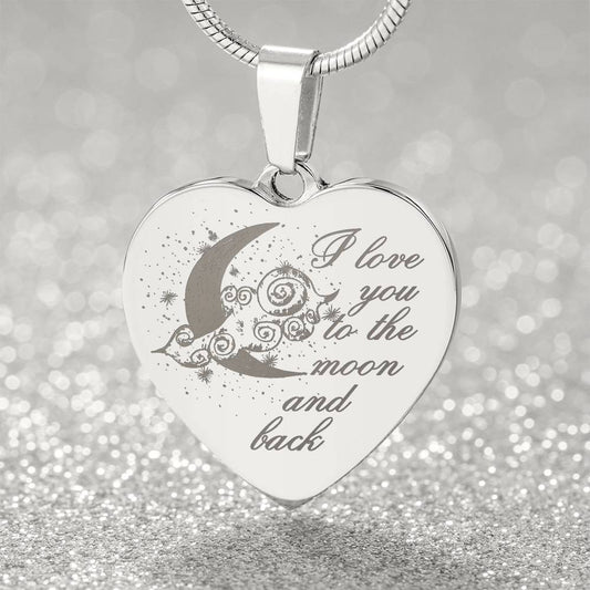 I Love You To The Moon & Back | Customizable Engraved Heart Necklace