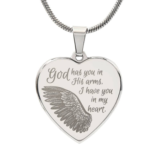 In God's Arms, In My Heart | Customizable Engraved Heart Necklace