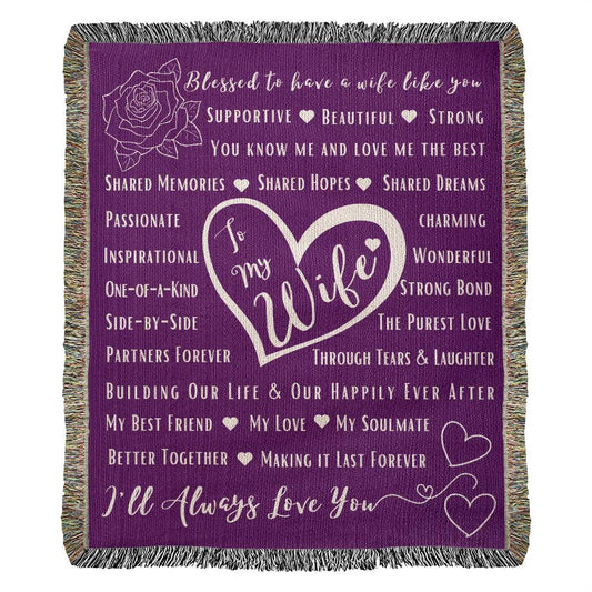 Blessed to Have a Wife Like You | Heirloom Woven Blanket, Purple